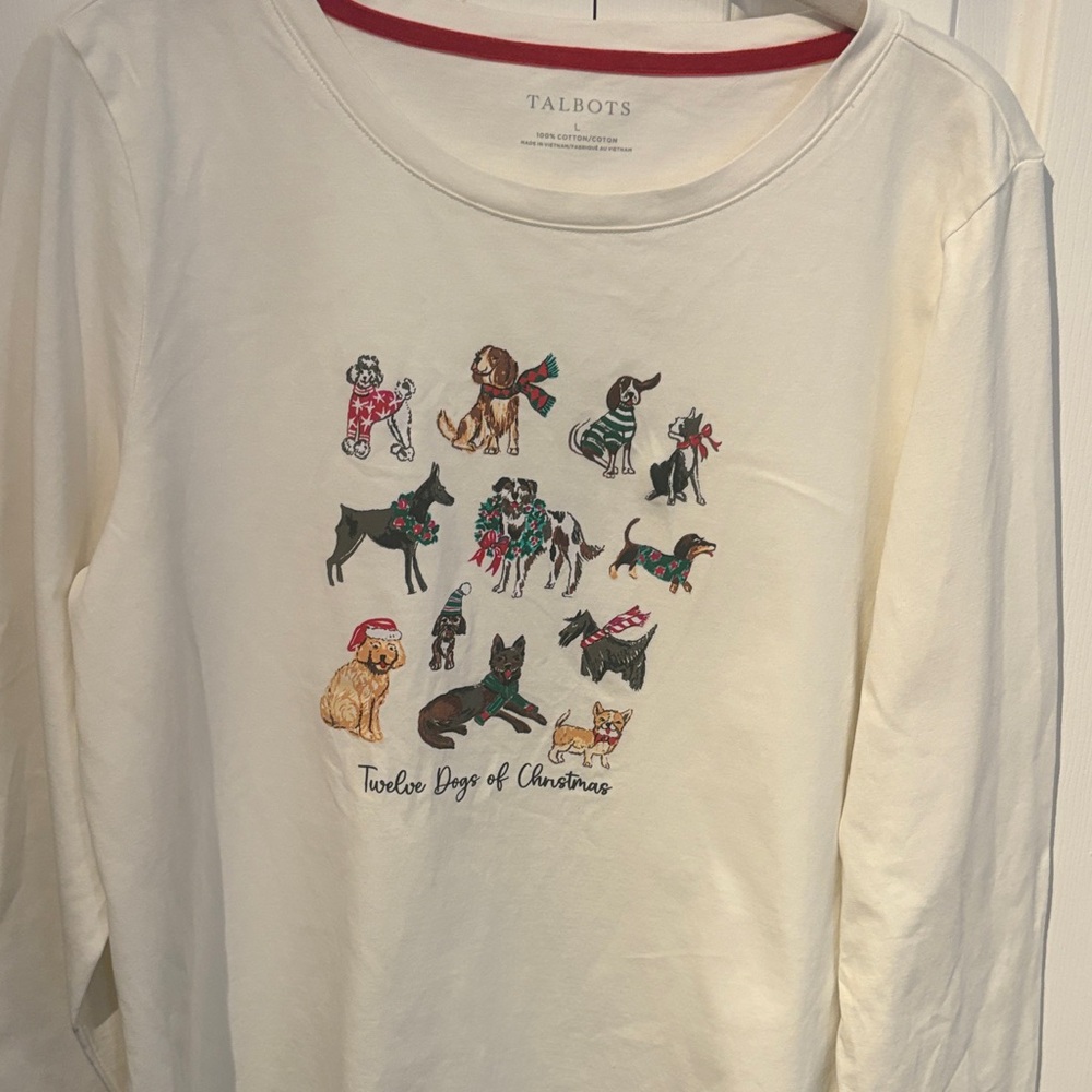 Talbots Festive Dog Print Cream Shirt